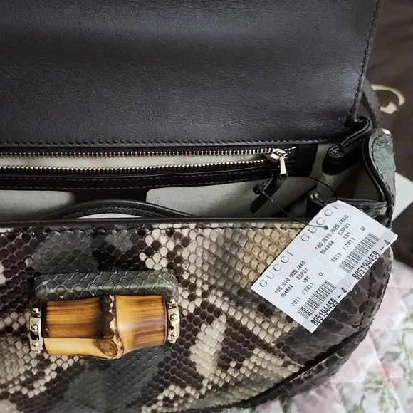 NWT Limited edition Gucci Python bamboo top handle bag exotic snakeskin strap - Picture 12 of 17